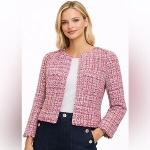 Kate Spade New York Metallic Tweed Jacket Size 4 Fringe Trim